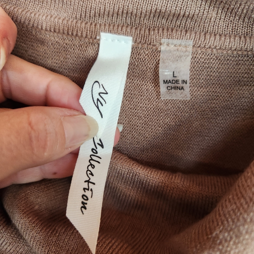 NY Collection 💜 NWT Draped Cowl Neck Sweater Pullover‎ Top Mocha Brown Ribbed L - Picture 5 of 12